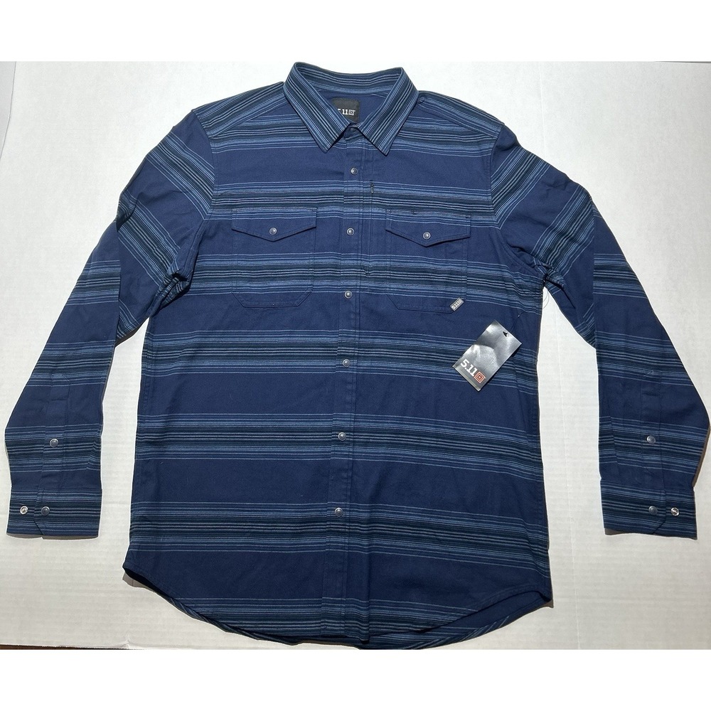 5.11 Austin Stripe Flannel Pacific Navy Stripe NEW Size XL Casual Pearl Snap NWT